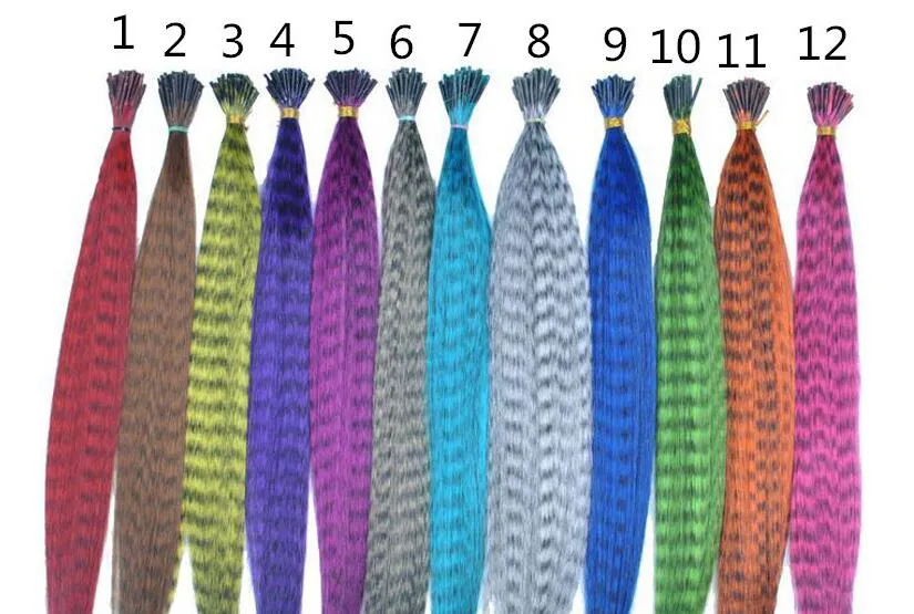 Färgglada / Längd 16inch 40cm Mix Färger Syntetisk Tillgänglig Grizzly Loop Feather Hair Extensions Hairstycke