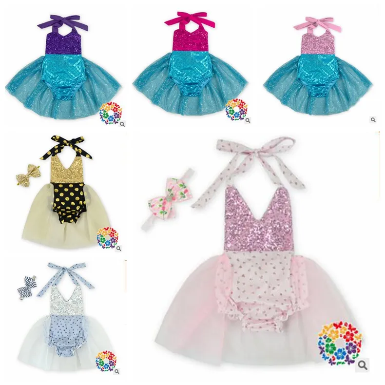 Sirena Paillettes Pagliaccetti Baby Tutu Tute Ragazze Gonna Halter Body Backless Summer Fashion Onesies Bambini Baby Abbigliamento per bambini J269