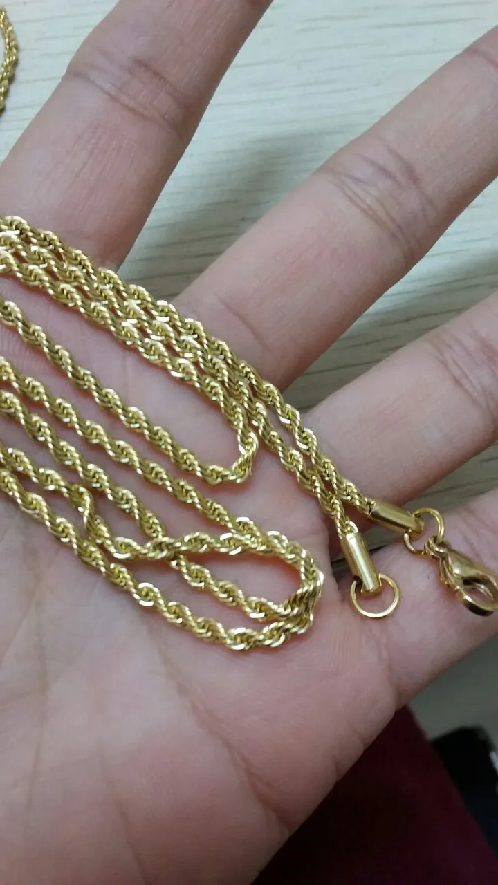 Men Fashion Hip hop Long Chain Necklace Gold Silver Colors Stainless Steel 20inch 24inch 30inch Rope Chain