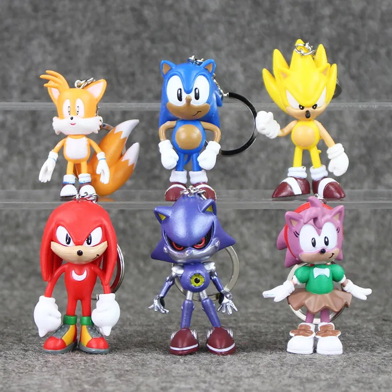Yeni 2017 6pcs / çocuklar hediye ücretsiz nakliye için Sonic Anahtarlık Kolye PVC Action Figure Koleksiyon Modeli Oyuncak set