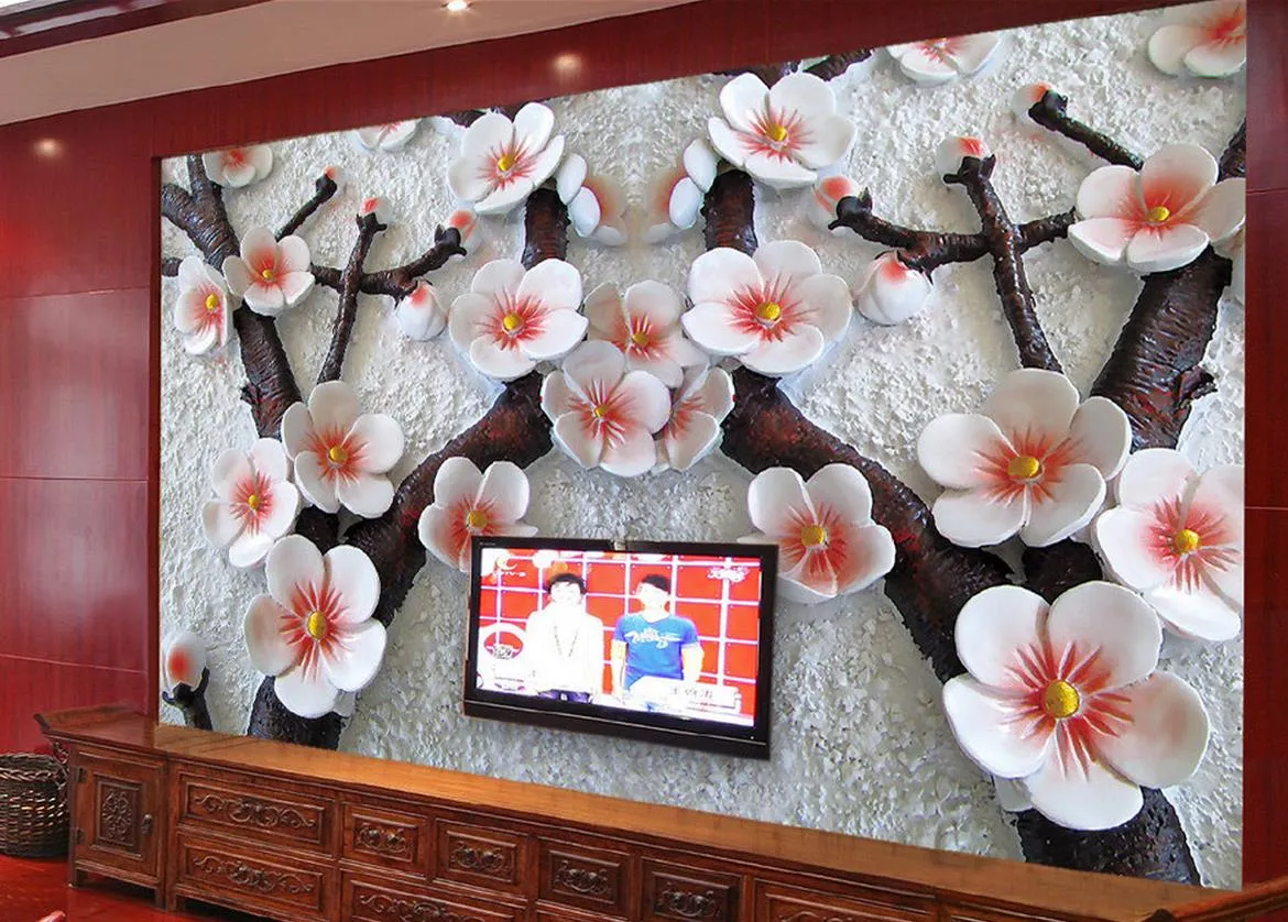 Foto Elk maat Hoogwaardige Relief Muurschildering 3D Stereo TV Achtergrond Modern Wallpaper voor Woonkamer