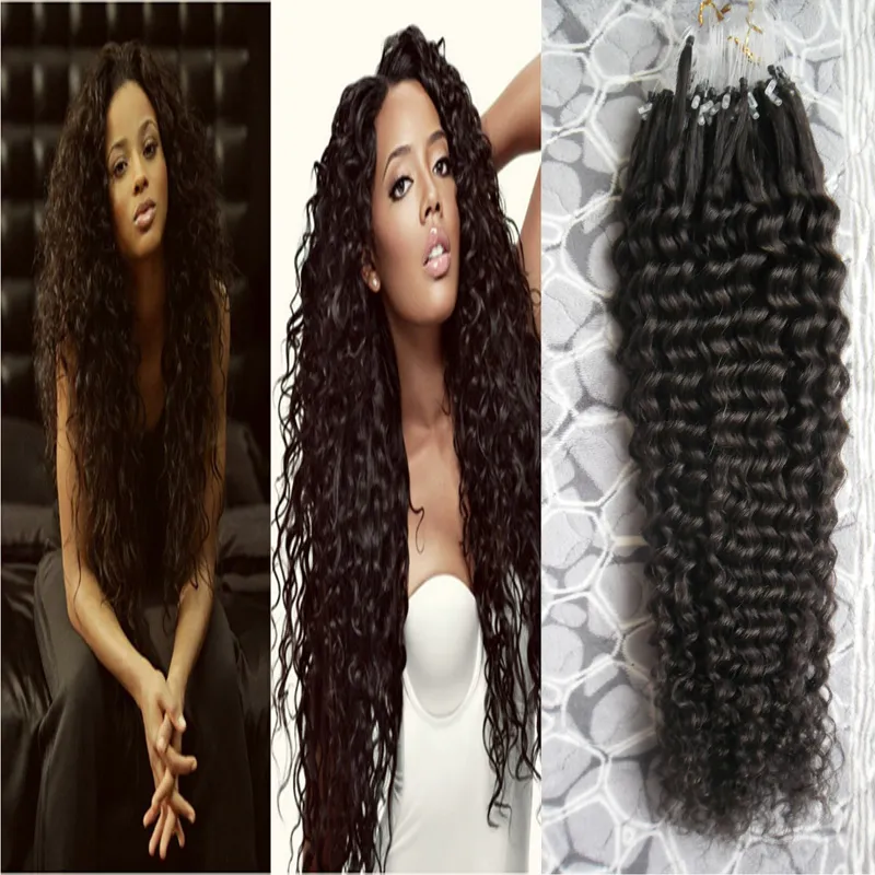 Micro Loop Human Hair Remy Naturfärg Curly Micro Loop Hårförlängningar 100g Brasiliansk Kinky Curly Micro Hair Extension