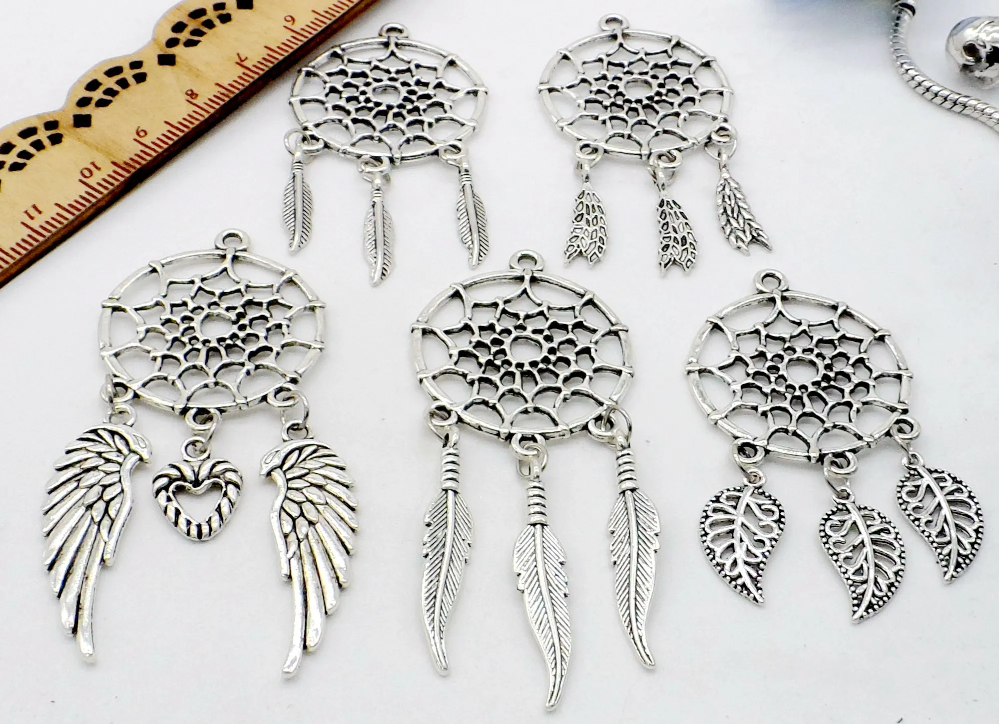 100 adet/grup Vintage Antik Gümüş Dreamcatcher Charms Dangle Kolye Fit Avrupa kolye Takı Yapımı diy