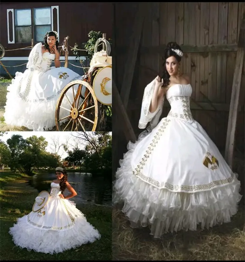 2017 Sexy White Gold Ball Gown Quinceanera Dresses with Embroidery Beaded Sweet 16 Dress Lace Up Floor Length Vestido De Festa BM99 2017 Sexy White Gold Ball Gown Quinceanera Dresses with Embroidery Beaded Sweet 16 Dress Lace Up Floor Length Vestido De Festa BM99