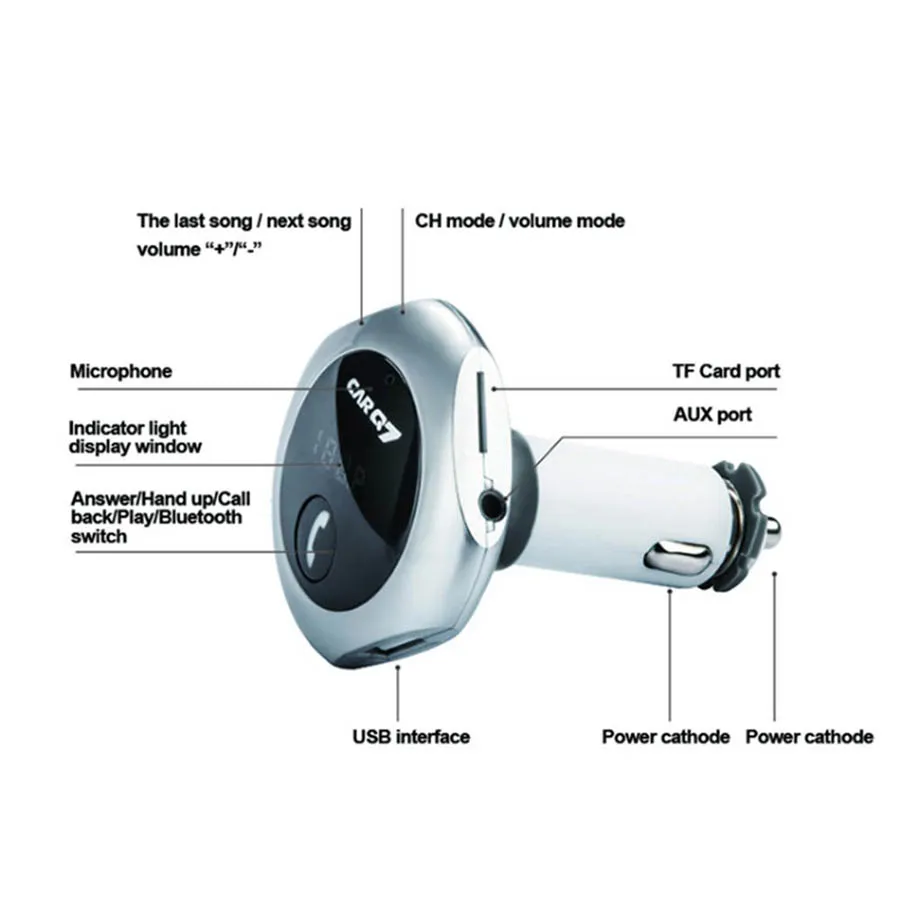 Ny bilmonteringssats Q7 Bluetooth FM-sändare MP3-spelare Dual USB-laddare 361 grad Rotation Handsfree-telefonsatser