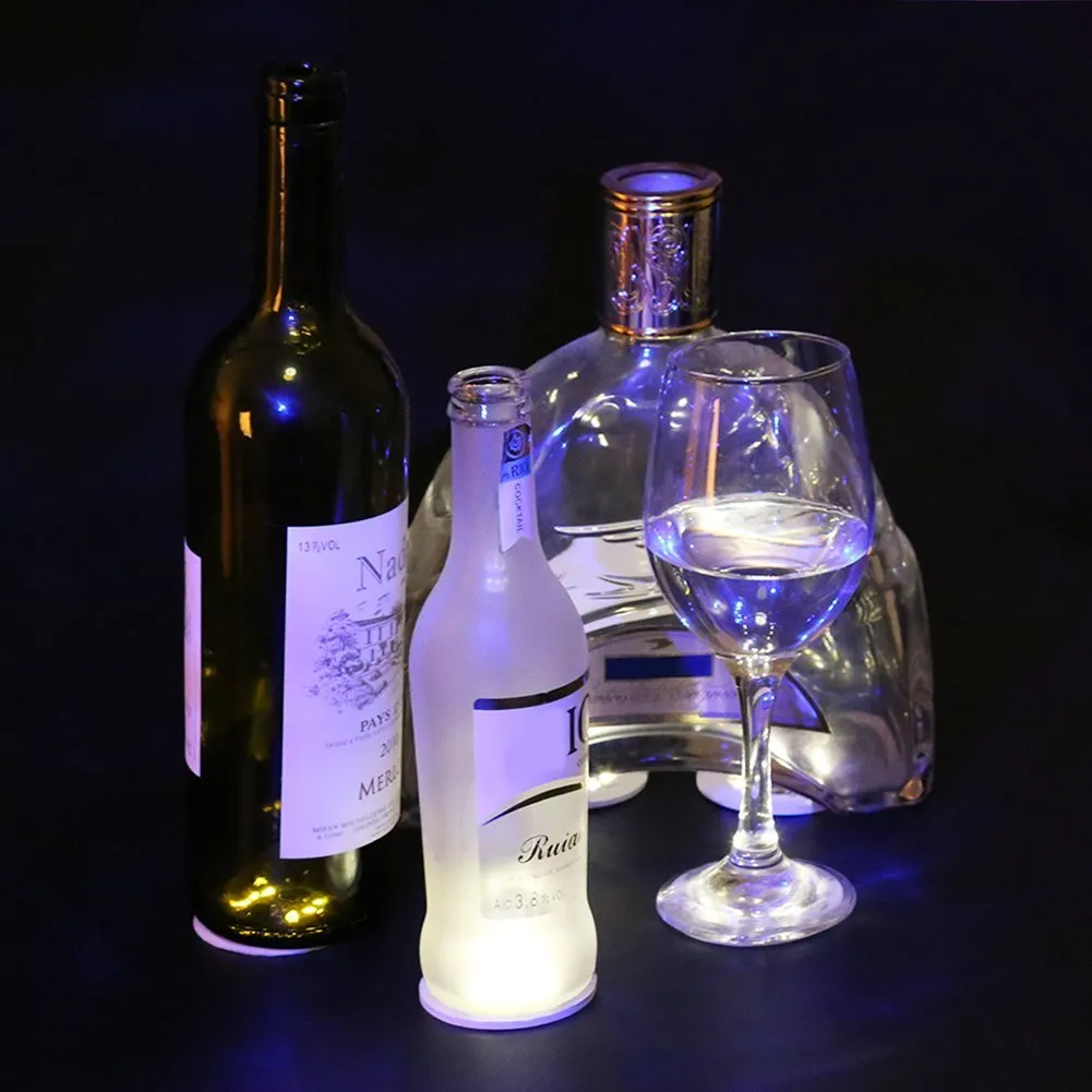 Nattljus Vinflaska 6 LED-lampor Klistermärke Displattor Ljus för spritflaska, eller annat klart glas dekorationsfest