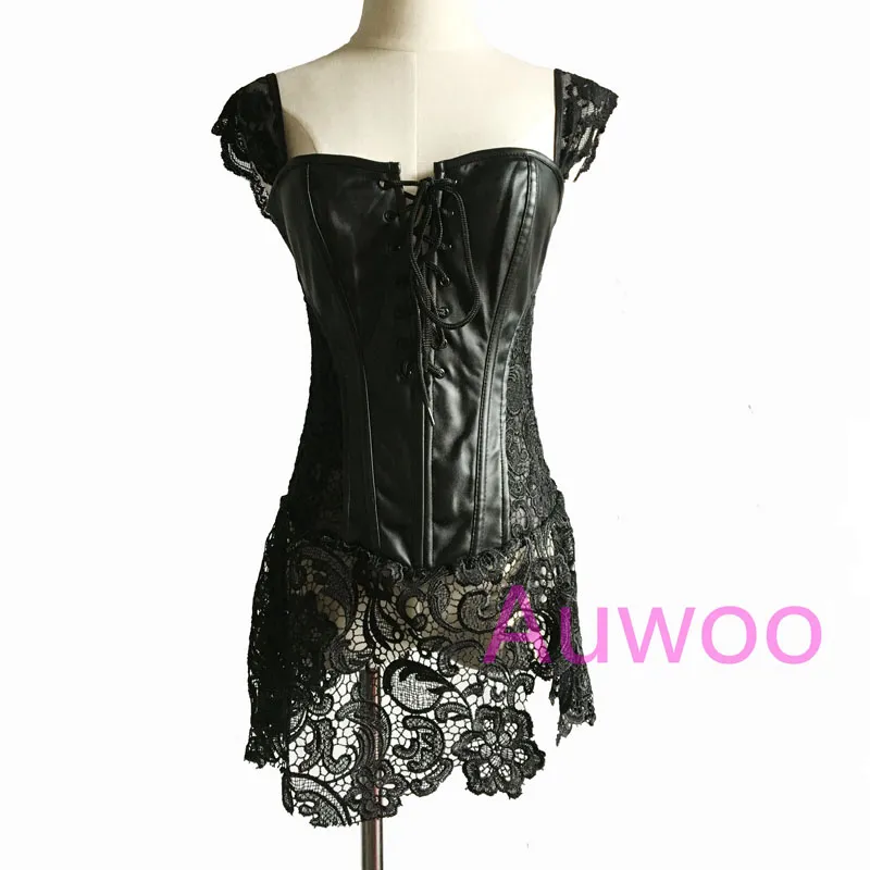 Robe Corset Gothique En Faux Cuir Avec Dentelle - Style Steampunk, Bustier - ORANDESIGNE