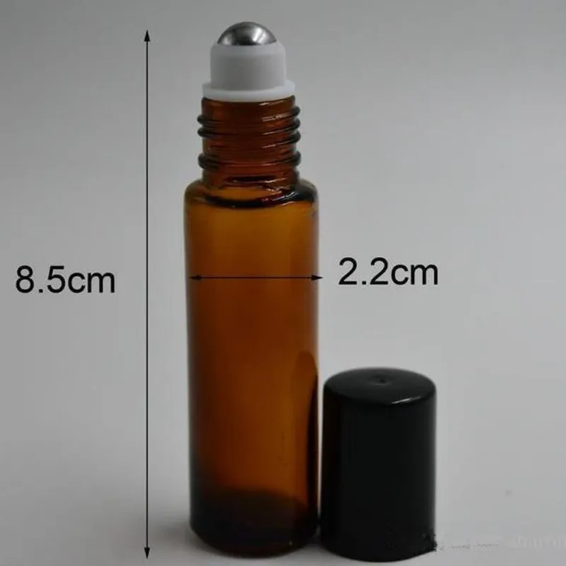 10 ml 1/3 oz Grosso AMBER Rolo De Vidro Na Garrafa de Óleo Essencial Vazio Aromaterapia Frasco De Perfume + bola de rolo de metal F201765