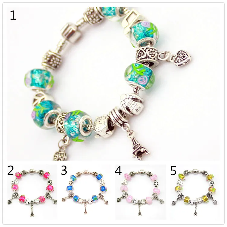 Roze Kleur Sieraden Handgemaakte Europese Kralen Armbanden Bangles Murano Glas Europese Kralen Charm Armbanden Vrouwen Gift