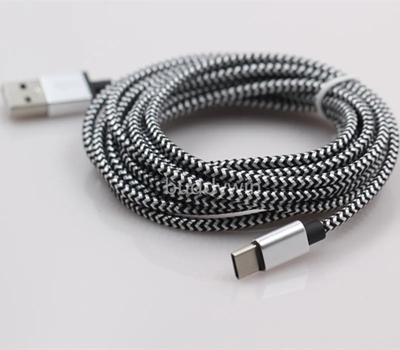Type C USB Cable For note10 S20 Unbroken Metal Connector Fabric Nylon Braid Micro USB Cable Lead charger Cord V8 For Samsung S20 1M 2M 3M