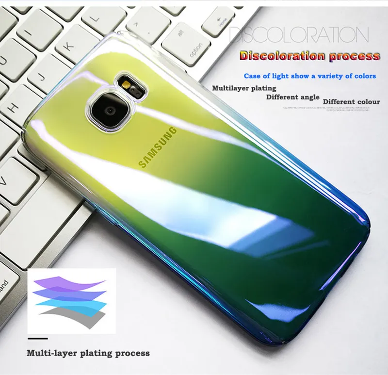 Аврора градиент цвета прозрачный жесткий чехол для телефона Samsung galaxy S7 S7 edge Cover Luxury гальваника оригинальный чехол