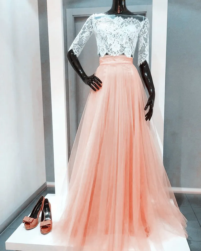 peach two piece prom dress Elizabeth K