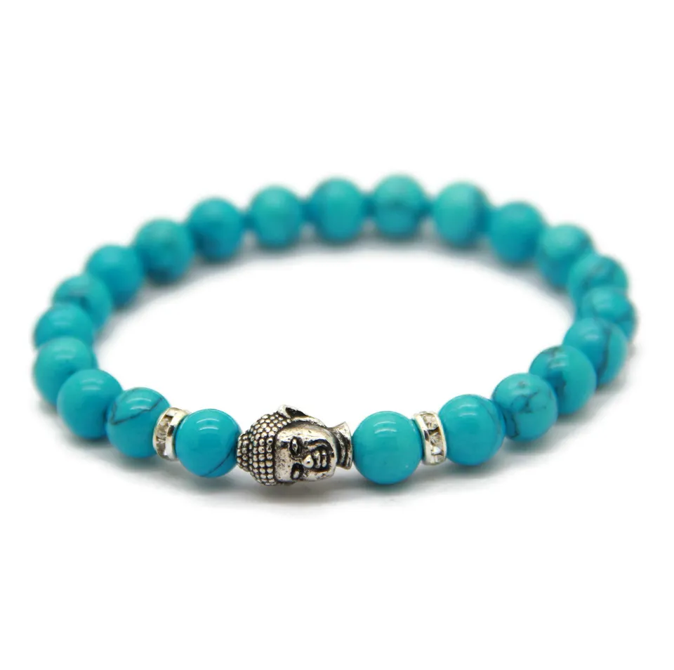 Vente en gros / Bracelet de Bouddha perlé pour hommes, Turquoise, Onyx noir, Agate de veines de dragon rouge, Bijoux en pierre semi-précieuse d'oeil de tigre