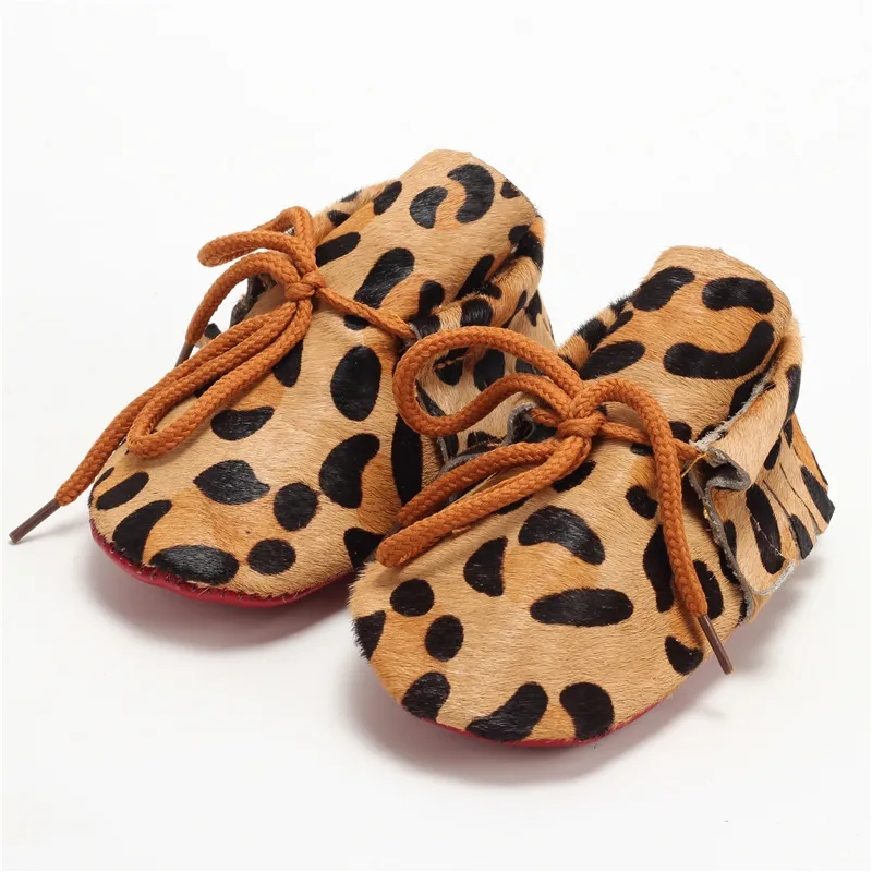 Baby girls skor nyfödda leopard baby toddler skor full läder hästhår mjuka botten baby skor barn sandaler