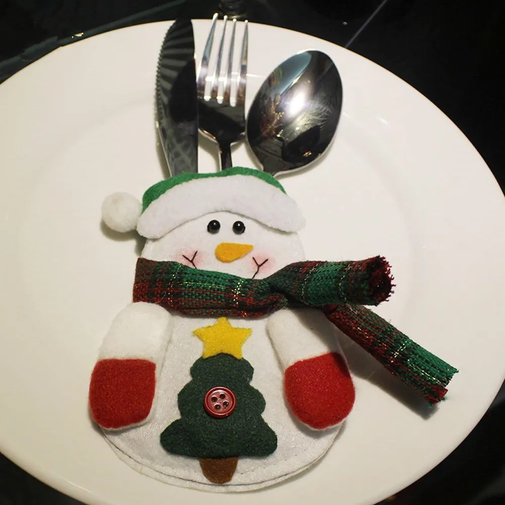 Christmas Tableware Bags Dining Restaurant Table Christmas Decoration 3styles snowflake Knife Fork Holder Socks Tableware Bags