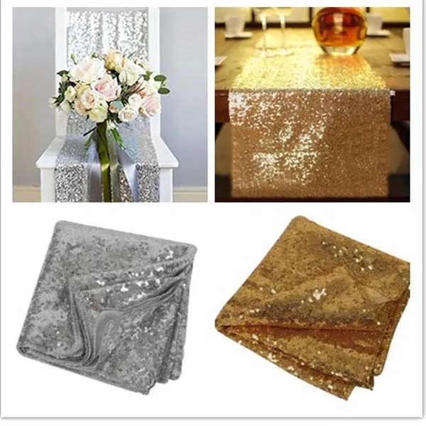 5 stks 30 * 180cm Stof Table Runner Goud Zilver Sequin Tafelkleed Sparkly Bling voor Bruiloft Decoratie Producten Benodigdheden