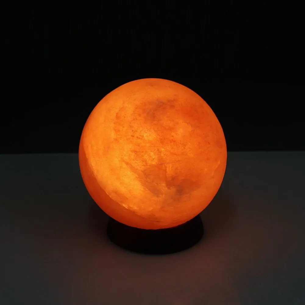 6inch 8-9Lbs Himalayan Salt Lamp Globe Hand Carved from Crystal Rock Salt Nightlight on Wood Base with Dimmer Control, Light Bulb