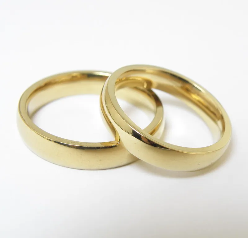 4mm Stainless Steel Gold Plated Finger Band Rings For Women Men Couple Lovers Party Wedding Jewelry