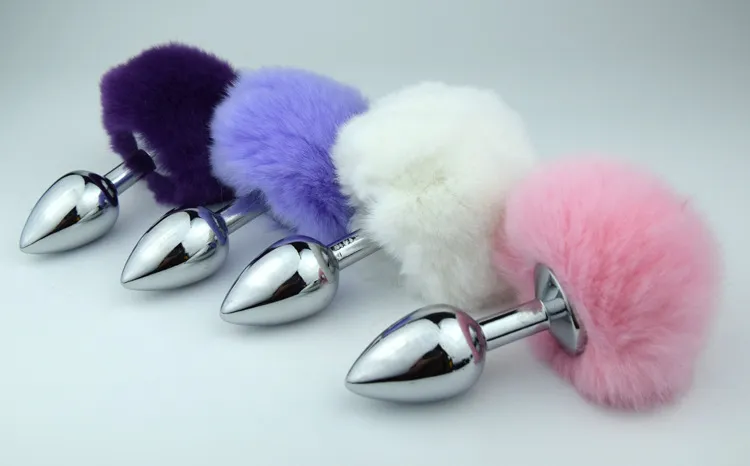 Medium Metal Anal Plug with Stainless Steel Bunny Tail Pompon, 11.5 x 3.3  cm Unisex Butt Plug from Dhgate Anal Toys