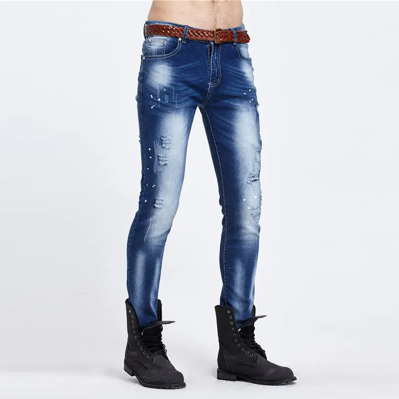 2017 Sıcak Trendy Cut Delik Düzensiz Dilenci Pantolon erkek Ripped Skinny Jeans Ünlü Tasarımcı Ince Rahat Denim Kot