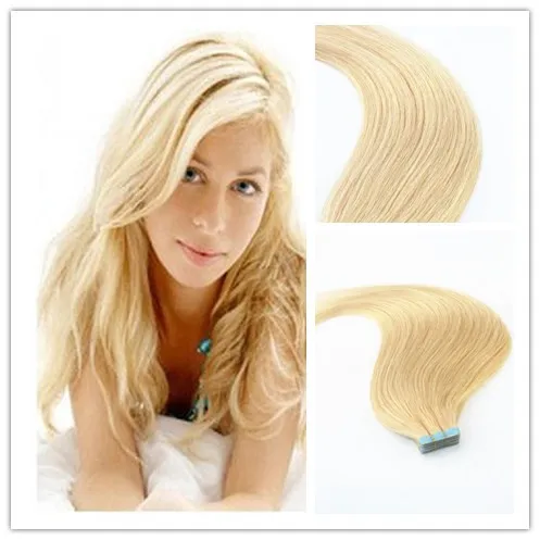 # 613 Färg högkvalitativ sömlös jungfru mänskligt hår hud väftband i hårförlängningar Slik rakt tejp på förlängning 100g per stycke
