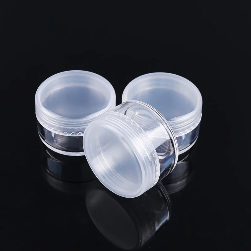 3G 5G 8G 10G 15g 20g Clear Plastic Cosmetic Container Słoiki z pokrywkami PE Kosmetyk Krem Makeup Eye Cień Paznokcie Proszek Biżuteria Butelka