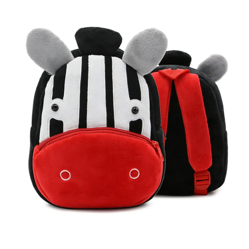 Cartoon Plush Backpacks Cute Zoo Animals Panda Pink Pig 12 Designs Kindergarten School Bags Green For Boy Pink For Girl 2 3 4T