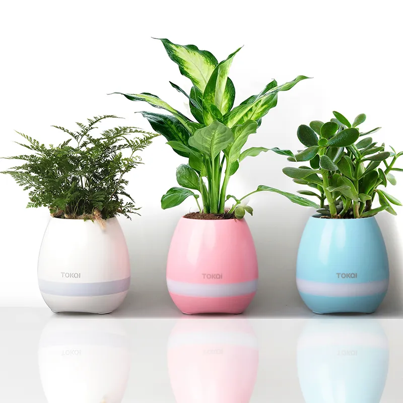 Hot mini smart flowerpot sensor Bluetooth speaker Flower pot Plastic Green plant pots decorative Macetas pot Playing Smart Music