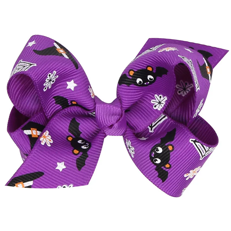 Bowknot imprimé bandeaux filles Barrettes Halloween thème bébé accessoires citrouille pinces à cheveux enfants rubans de cheveux colorés 9940229