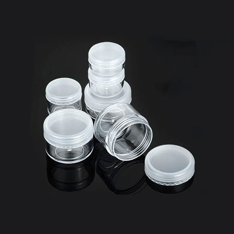 3g 5g 8g 10g 15g 20g de plástico transparente Cosmetic Container frascos com PE Tampas Cosmetic Cream Pot Maquiagem Sombra Nails Pó Garrafa Jóias