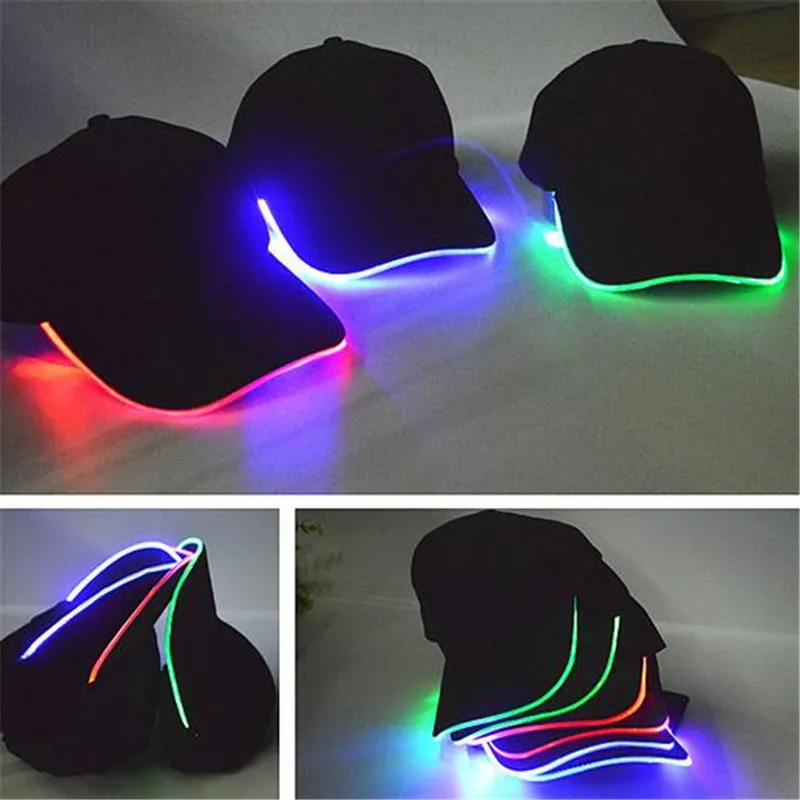 LED Cap Light Hat Glow Hat Cotone nero per berretti da baseball per adulti Luminoso per uomo Stage Hiphop Cap San Valentino Regalo di Natale DHL Free