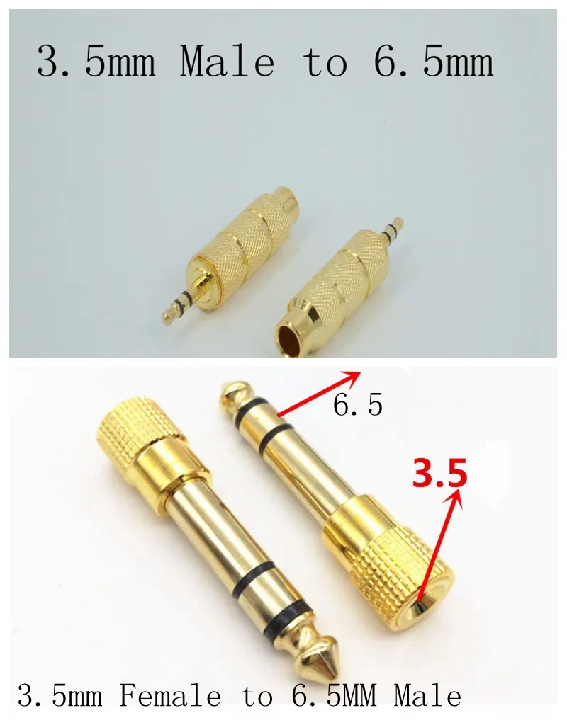 3.5mm mâle à 6.5mm 3.5mm femelle à 6.5MM mâle stéréo casque Microphone Audio adaptateur convertisseur plaqué or 50 PCS/LOT