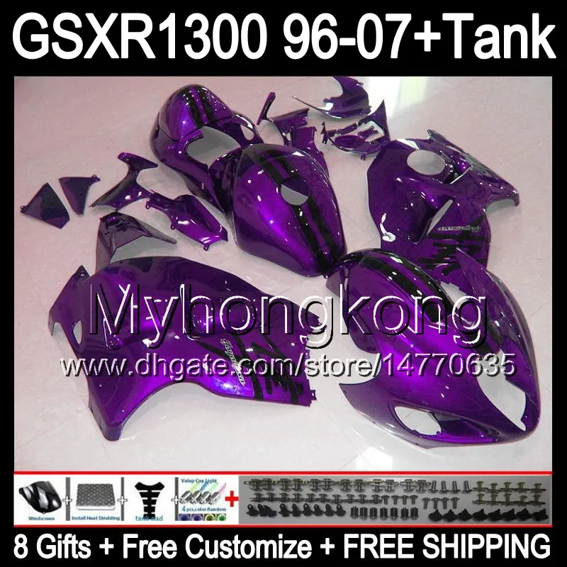 8gift For SUZUKI Hayabusa GSXR1300 96 97 98 99 00 01 purple 13MY136 GSXR 1300 GSX-R1300 GSX R1300 02 03 04 05 06 07 Fairing TOP glossy black