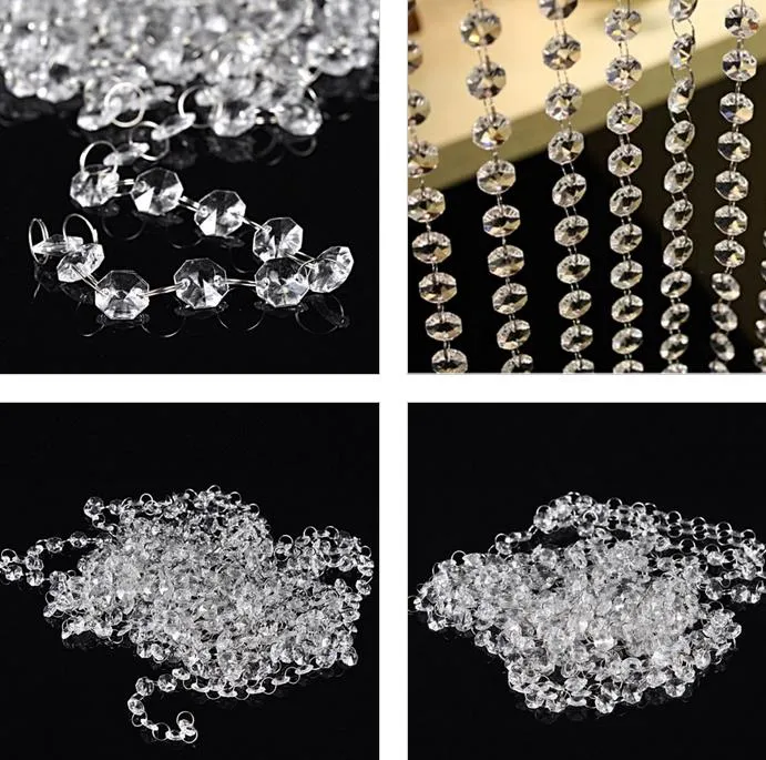 14mm Crystal Clear Acrylic Hanging Beads Chain silvery ring Garland Curtain Chandelier party wedding XMAS Tree decoration event supplies