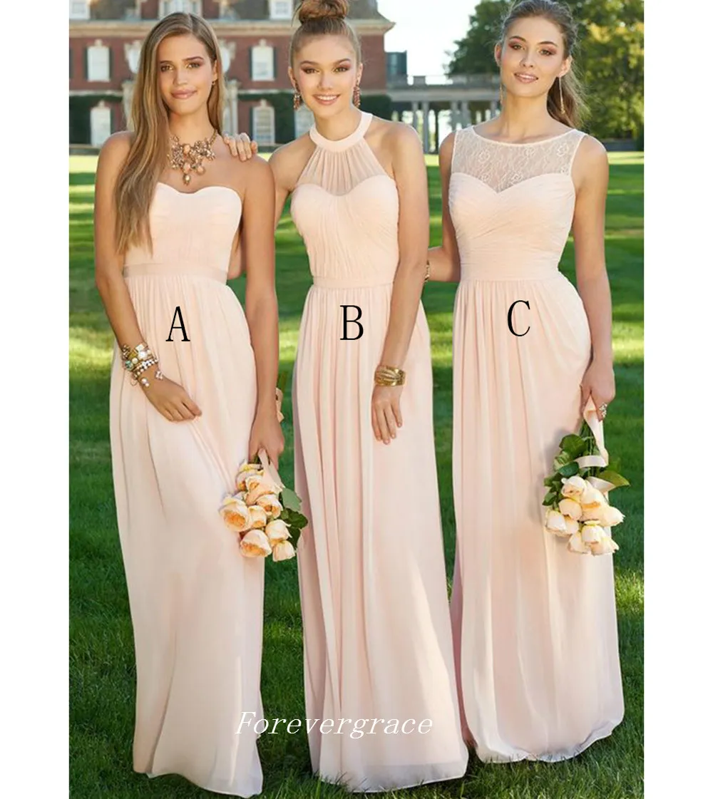 Blush Pink Bridesmaid Dresses Elegant Chiffon Long Maid Of Honor Dress — free download