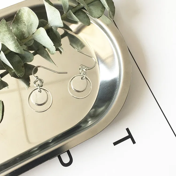 Dangle Chandelie Minimalistyczny geometryczny metalowy metalowy mini podwójny pusty srebrny okrągły okrągłe kolczyki