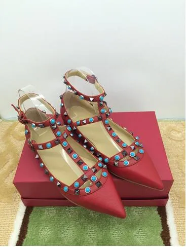 b109 40/41/42 genuine leather gem strap flat shoes pointy ballerinas luxury designer red white pink black