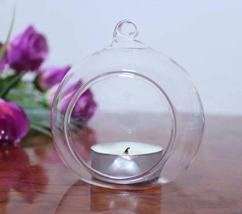 Hängande typ sfärisk glas ljushållare för bröllop heminredning dekoration elektroniskt ljus valfritt glas ljusstake