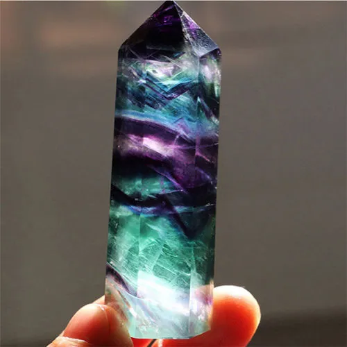 Natural Hexagonal Crystal Quartz Healing Fluorite Wand Stone Purple Green Gem190b