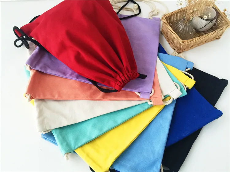 2016 New Arrival Candy blank DIY Women Backpack cotton Canvas Drawstring Bag storage bag shoe case Outdoor 34.5*41cm