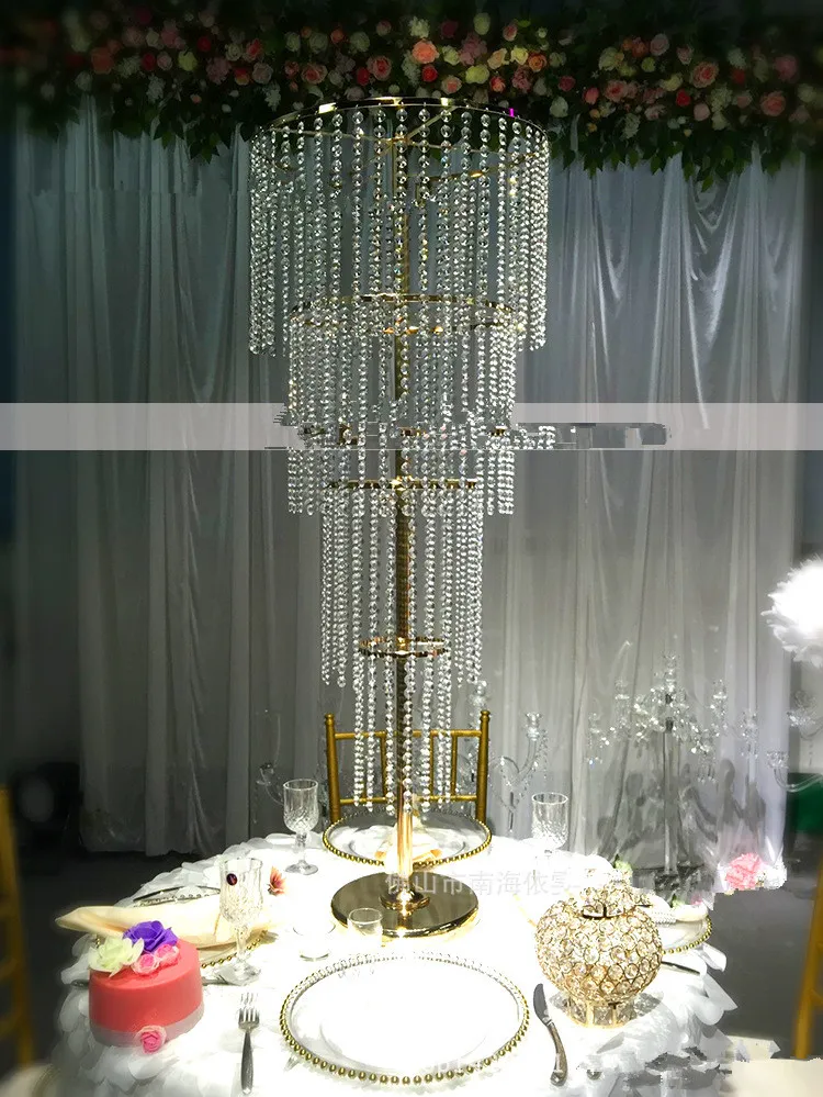 Luxo Acrílico Lustre de Cristal Flor De Cristal Frisado Pilar De Casamento Para A Decoração de Casamentos