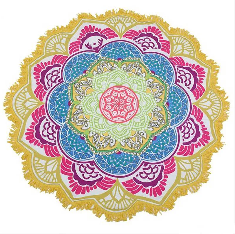 Yuvarlak Hint Mandala Plaj Havlusu Renkli Yoga Minderi Püskül Baskılı Goblen Hippy Boho Tablecloth Bohemian Serviette Plaj Şal Wrap Kapaklar