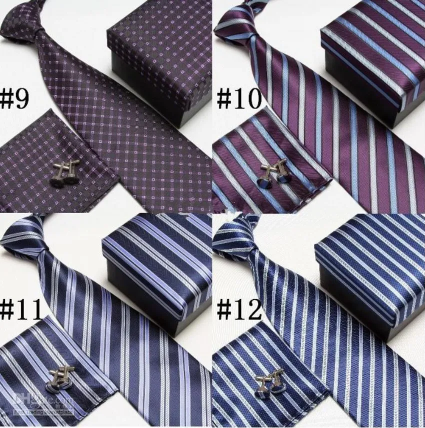 Neck Tie Set Stropdas Manchetknopen Heren Ties Polyester Ascot Hankies Striped Tower Pocket Square