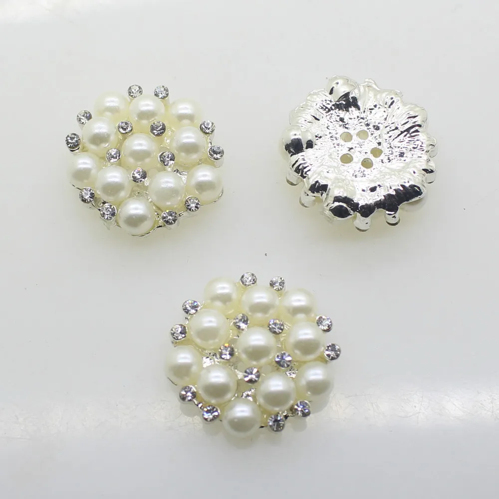 22mm Round Rhinestones Pearl Button Wedding Decoration Diy Buckles Accessory Silver Golden300k