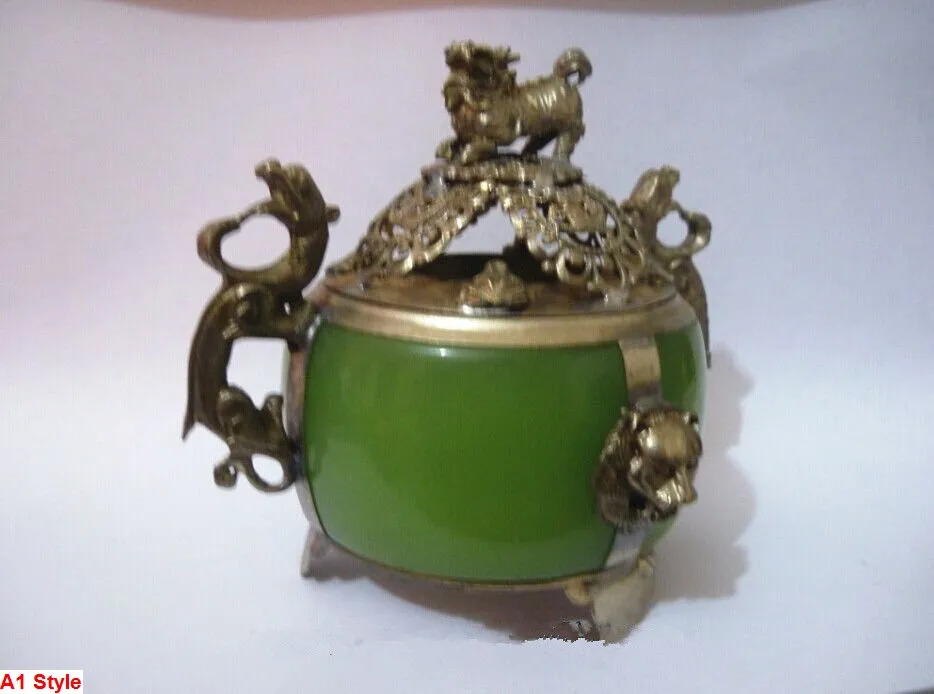 2 stil kinesiska gamla tibet silver pansar Lion drake rökelse brännare smycken gåva jul