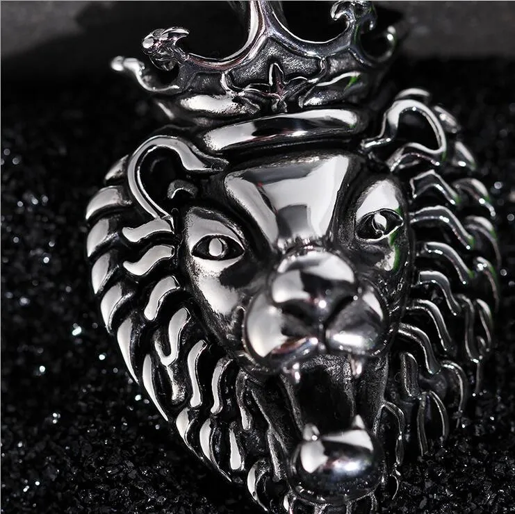 Mode man silver titan rostfritt stål lejon huvud hängsmycke halsband chokers punk rock mäns smycken tillbehör