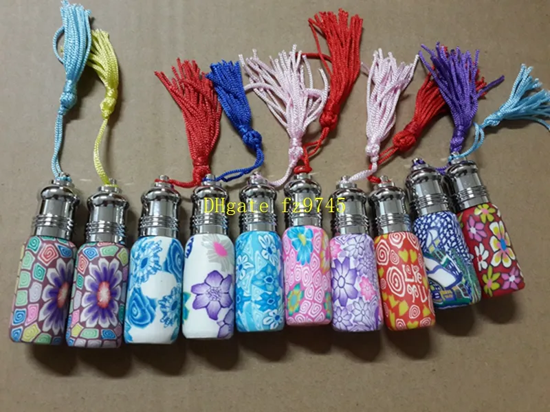 100 stks / partij Gratis Verzending Hight Quality 6 ML Bead Polymeer Clay Parfum Flessen Lege Roller Ball Bottle Car Pendant