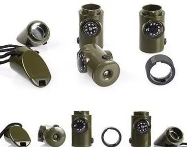 Sifflet De Survie 7-en-1 Boussole Thermomètre Lampe De Poche