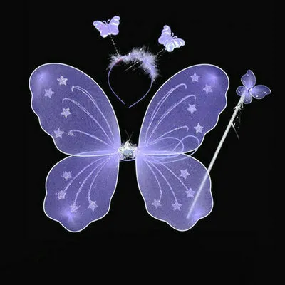 20 st Liten flicka Angel Butterfly Wings Tre-Piece Toy Barnens prestanda Kostym Props Fairy Wand Magic Bar