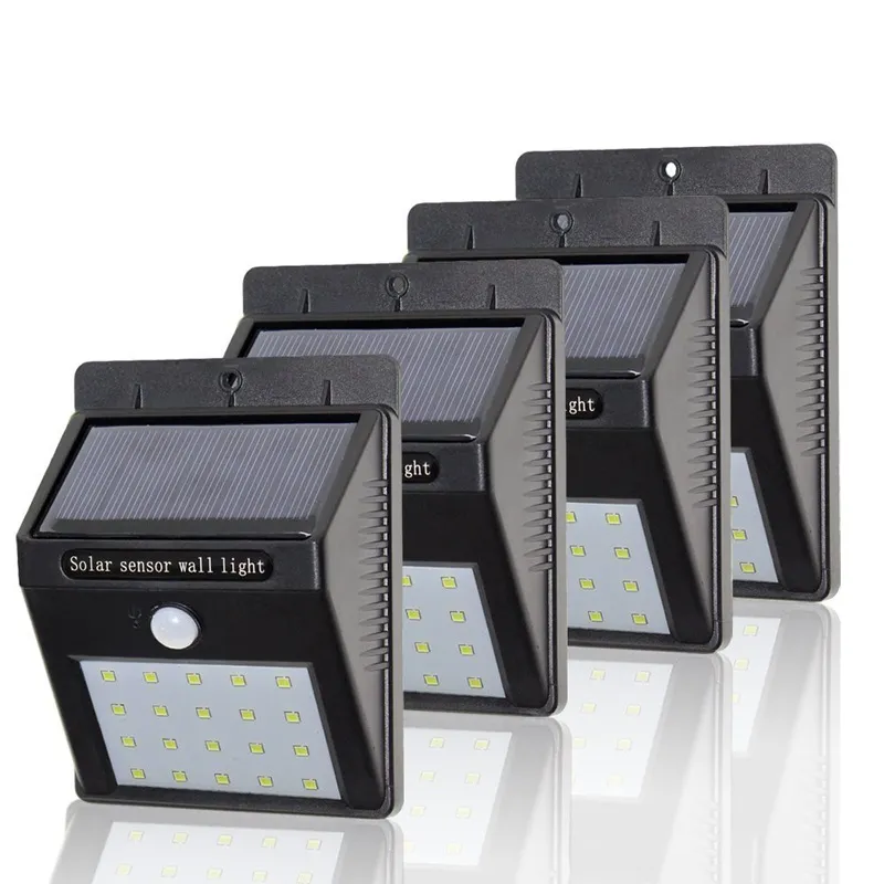50pc 20LED 태양 램프 LED 야외 빛 PIR 모션 센서 정원 조명 방수 마당 벽 LED 램프 흰색 외관 보안 스포트 라이트